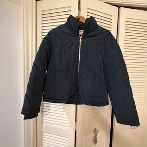 Blue puffer jacket